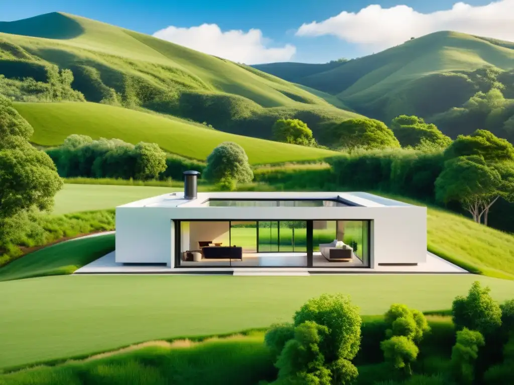 Moderna casa con sistema geotérmico integrado en paisaje natural