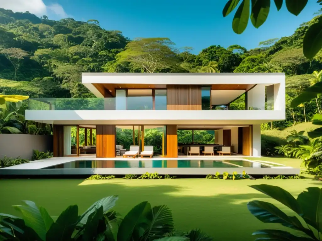 Moderna casa sostenible en Costa Rica, rodeada de exuberante vegetación tropical