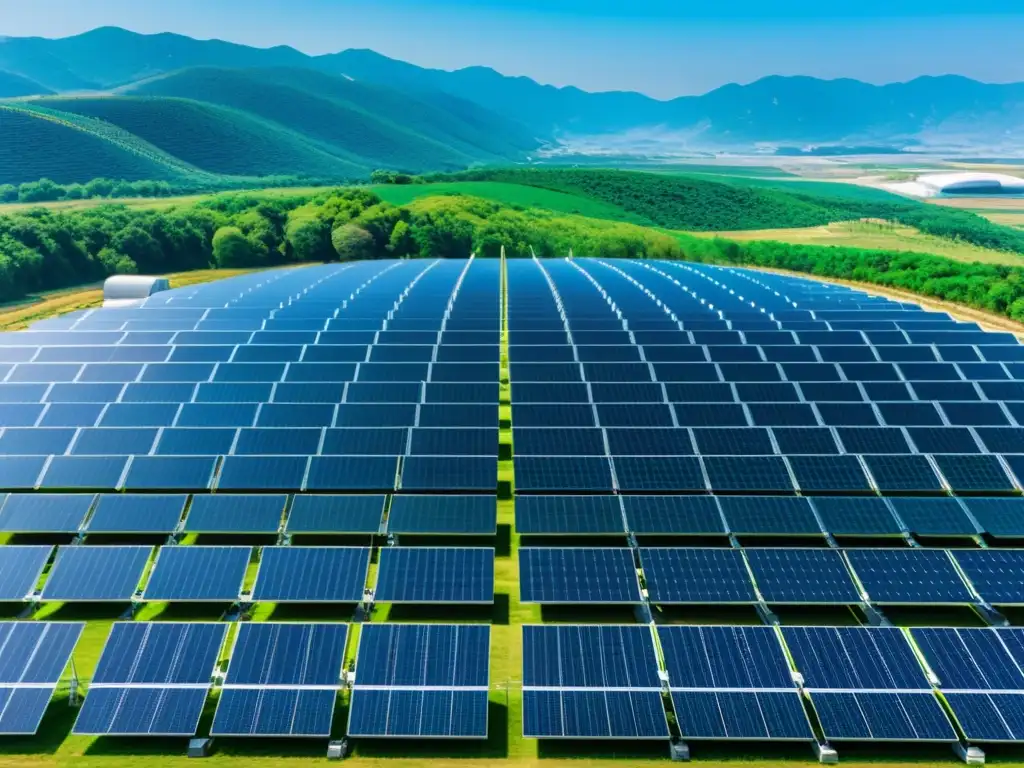 Instalación moderna de Smart Grids en Corea del Sur, con paneles solares y turbinas eólicas en armonía con la naturaleza y tecnología avanzada