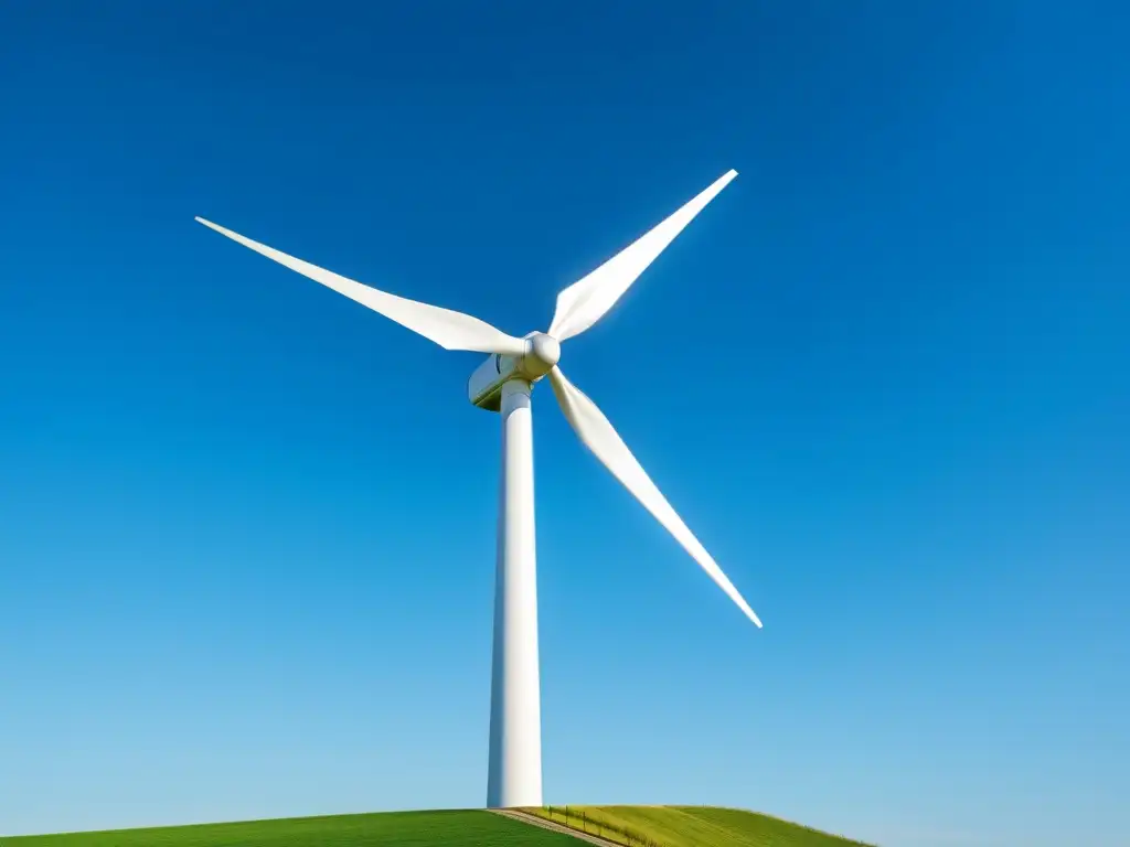 Una moderna turbina eólica en un paisaje sereno, transmite innovación ecoamigable y el potencial de energía eólica doméstica