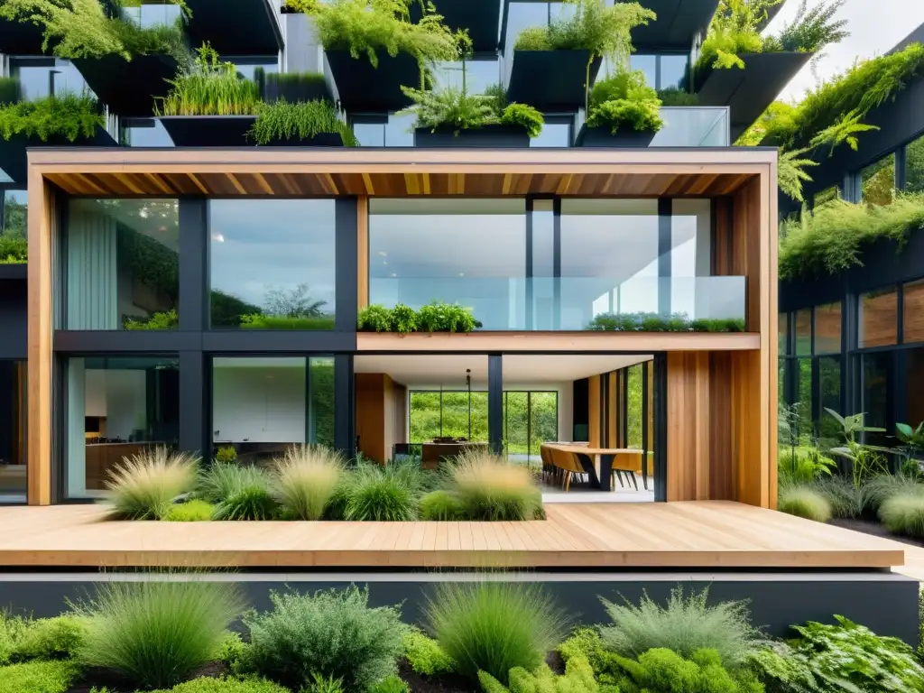 Modernidad y sostenibilidad se fusionan en esta construcción sostenible, destacando la integración de la naturaleza en la arquitectura