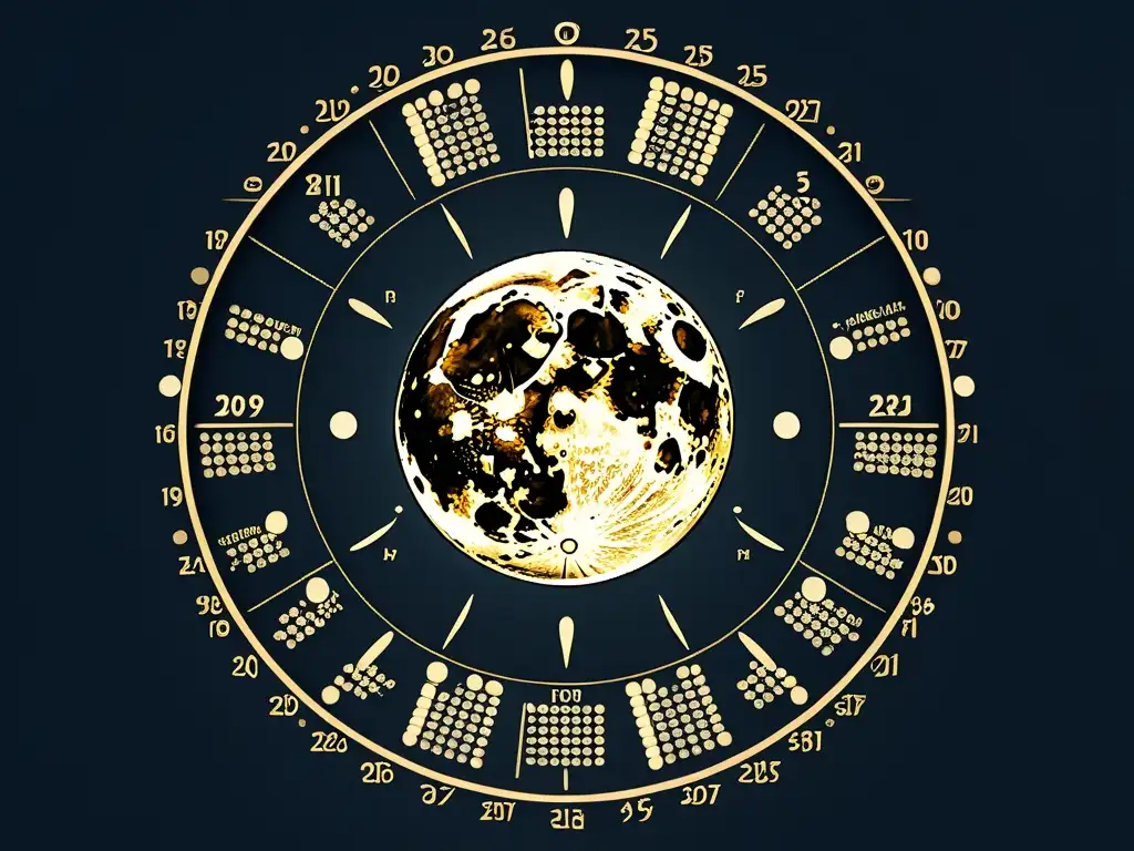 Un moderno calendario lunar para siembra con fases detalladas y diseño minimalista