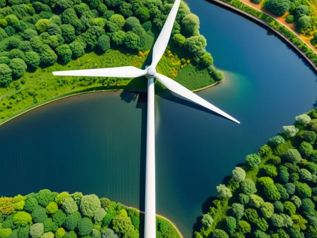 Energía renovable en armonía con la naturaleza Un paisaje exuberante con un molino de viento, protección biodiversidad energía eólica