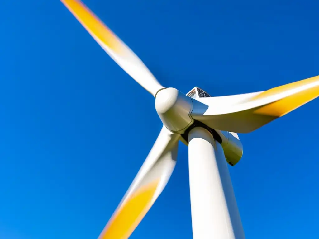 Un paisaje impresionante de turbinas eólicas modernas en un cielo azul, representando la eficiencia y belleza de la energía eólica