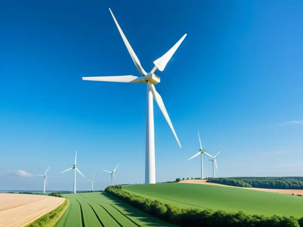 Un paisaje sereno de energía eólica integrada en la naturaleza, transmitiendo armonía y paz