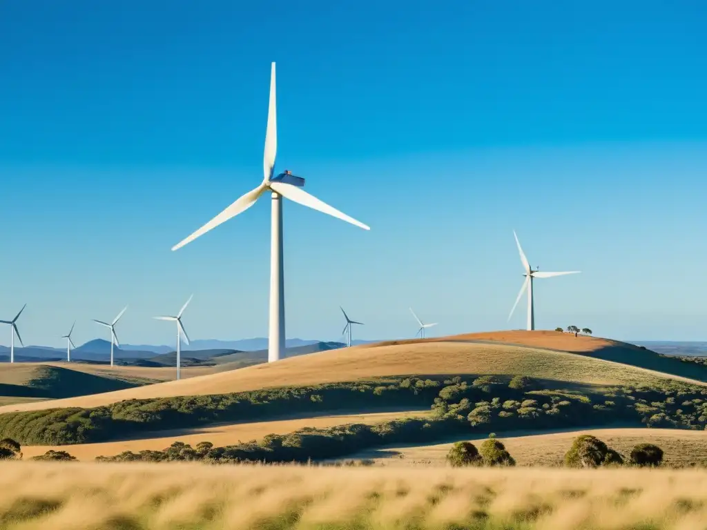 Un paisaje sereno en Australia con un molino de viento solitario, rodeado de colinas y vegetación nativa