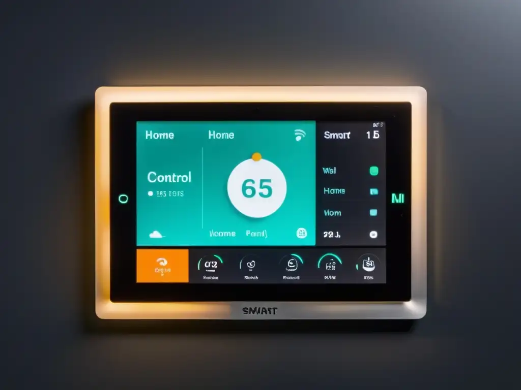 Panel de control de casa inteligente con gadgets interactivos, diseño minimalista y tecnología de vanguardia