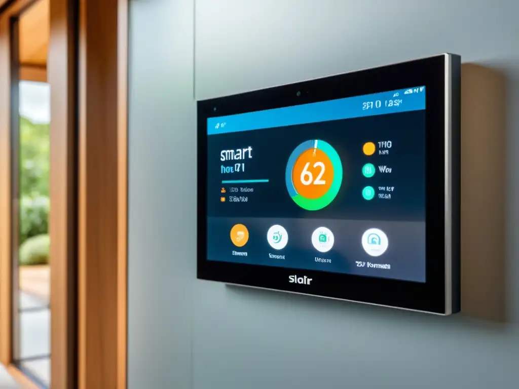 Panel de control de casa inteligente con diseño moderno, pantalla táctil y funciones sostenibles