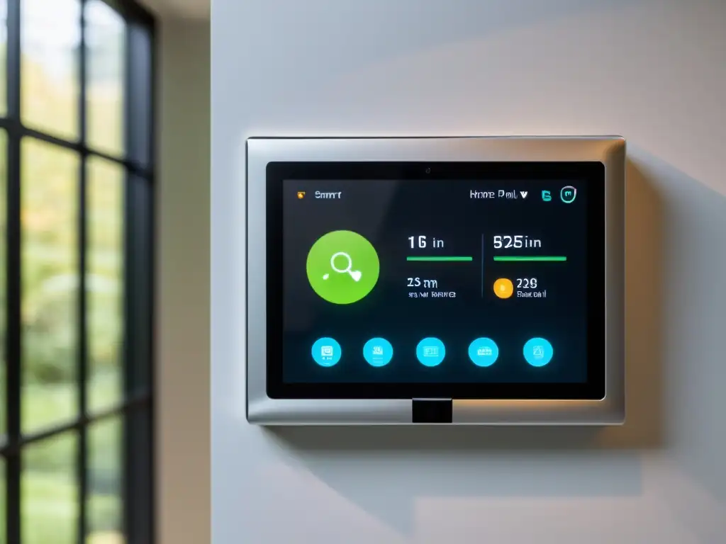 Un panel de control domótico con baterías integradas, fusionando la sostenibilidad con la tecnología en una casa moderna