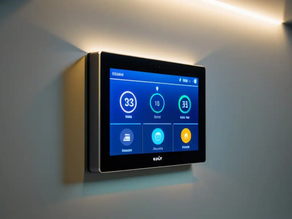 Panel de control inteligente para hogar sostenible con pantalla táctil y métricas de energía