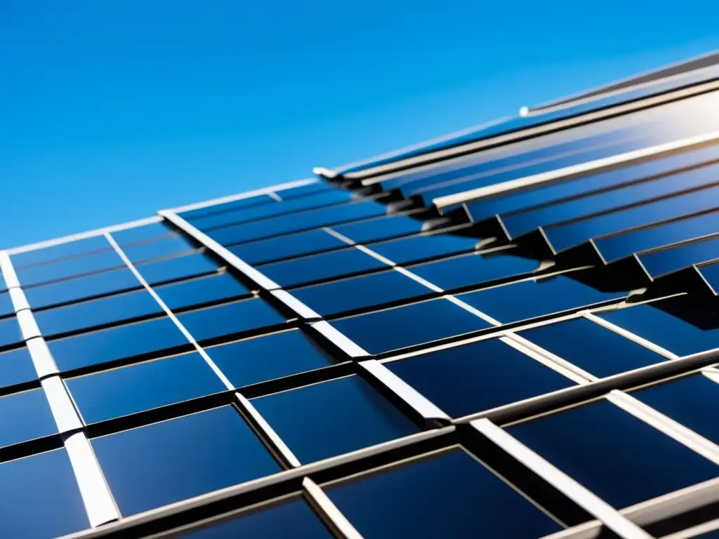 Un panel solar negro, geométrico, captura la luz con precisión en un cielo azul sin nubes