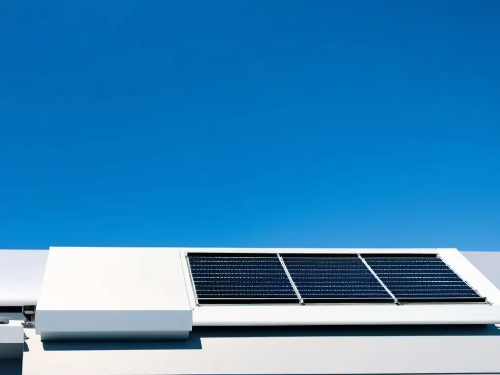 Paneles evaporativos para climas secos: Un sistema moderno y ecológico en la azotea de un edificio en un clima árido, con paneles blancos y cielo azul