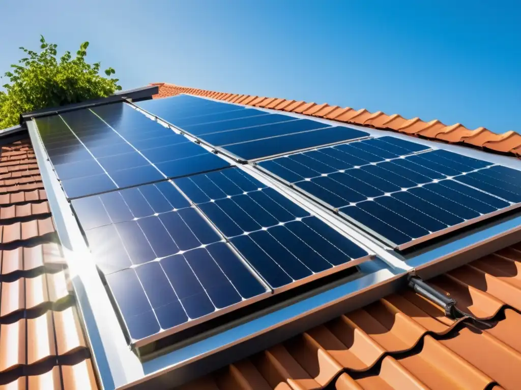 Paneles solares de alta tecnología instalados en el techo de una casa ecológica