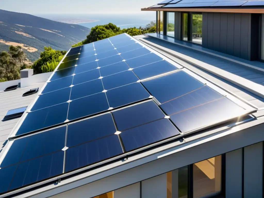 Paneles solares biofotovoltaicos en moderna casa ecoamigable, capturando la energía solar con elegancia sostenible