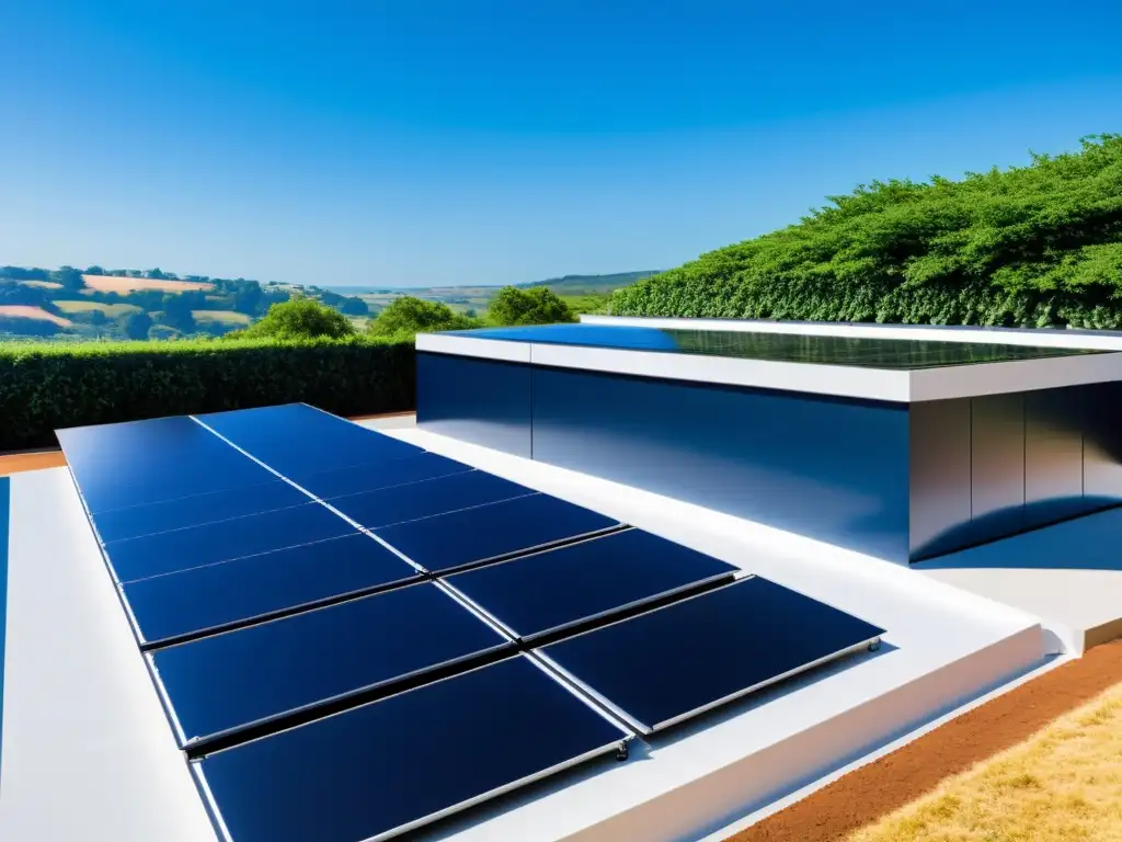 Paneles solares fotovoltaicos y almacenamiento térmico integrados en un entorno natural y moderno