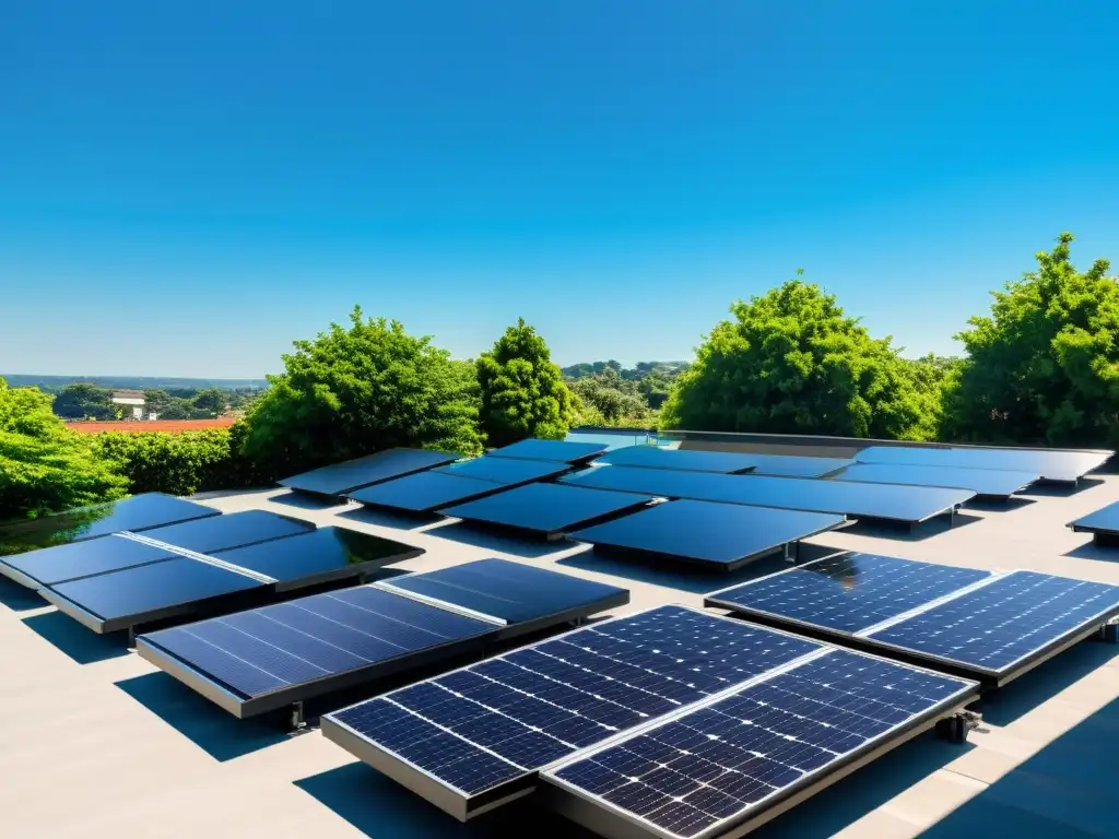 Paneles solares integrados en moderna azotea, reflejando sostenibilidad y armonía con la naturaleza