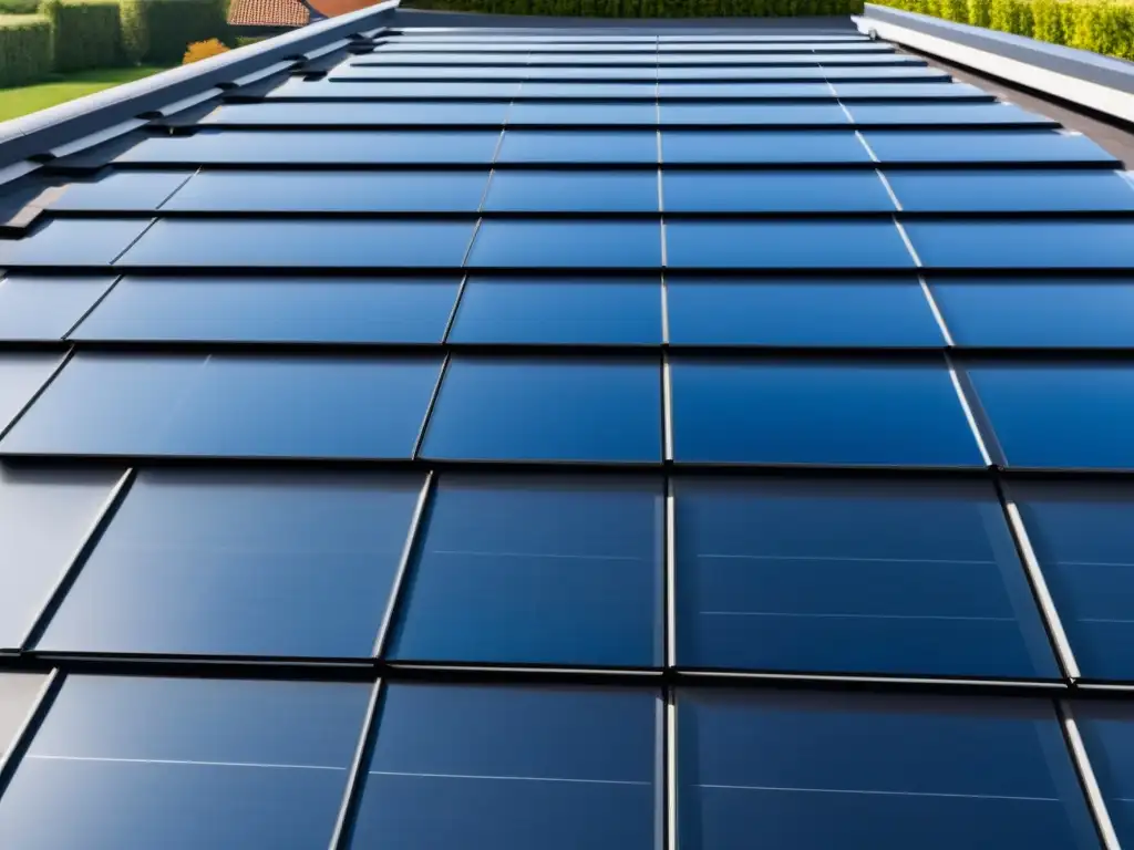 Paneles solares en moderna azotea residencial capturando la luz solar en contraste con el cielo azul