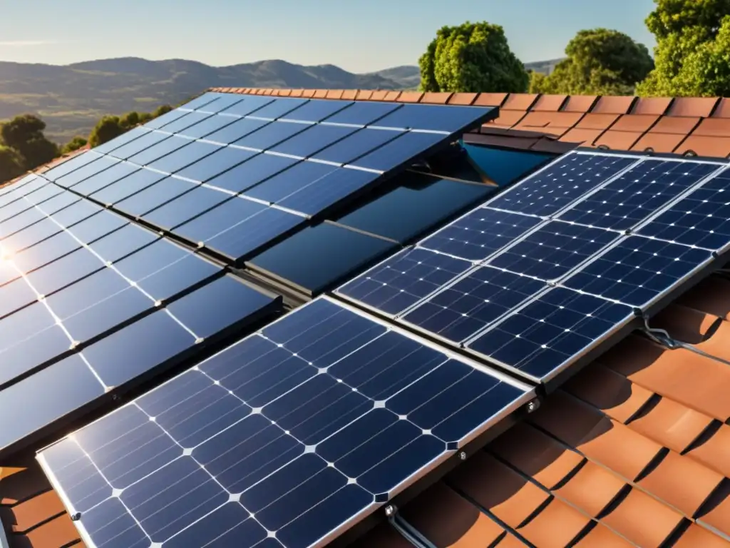 Paneles solares modernos instalados en un tejado, orientación adecuada para capturar la luz solar, eficiencia y sostenibilidad