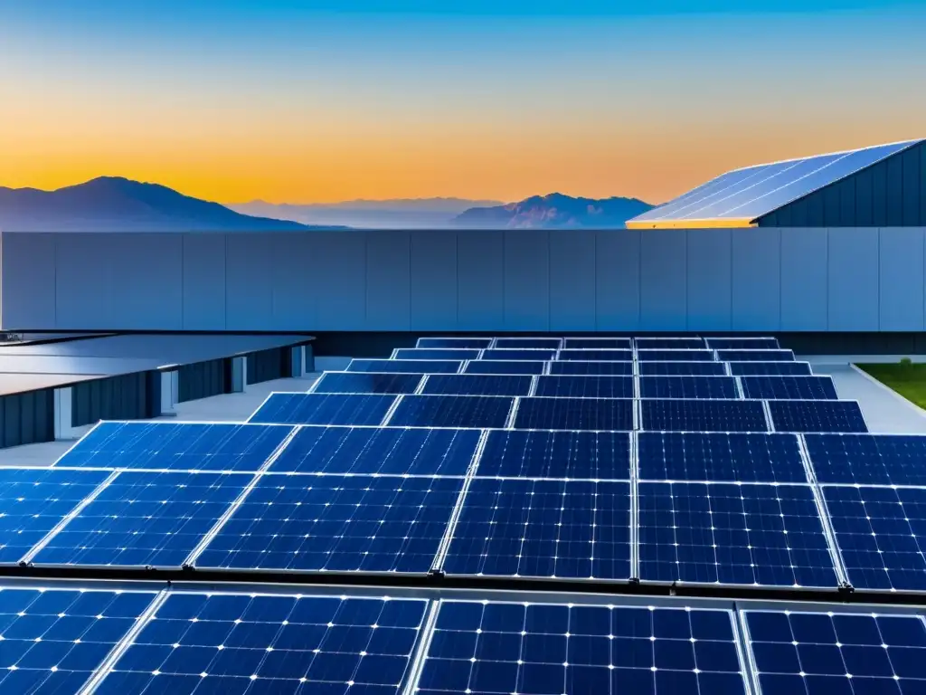 Paneles solares en un techo moderno, capturando la energía solar bajo un cielo azul claro