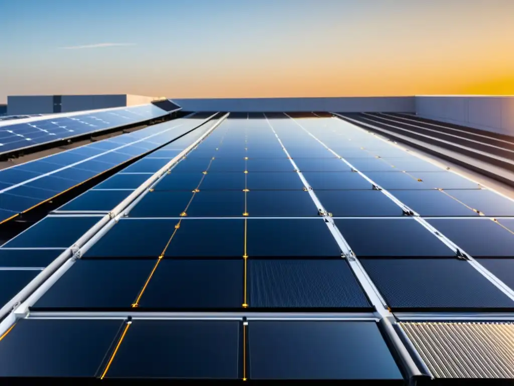 Paneles solares de última tecnología en moderno tejado urbano, reflejando la innovación y la integración solar