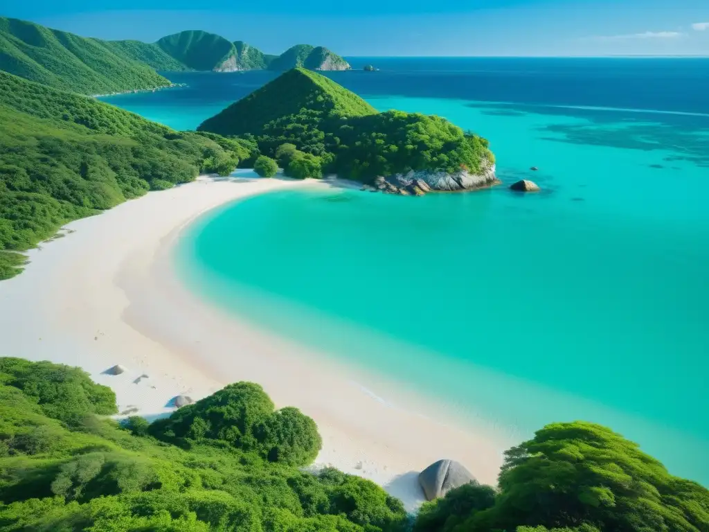 Un paraíso costero con playa de arena blanca y aguas turquesas, en armonía con el turismo sostenible y la preservación ambiental