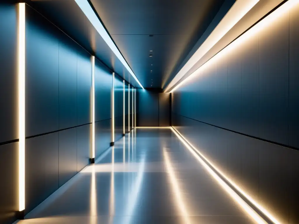 Un pasillo moderno iluminado por sensores de movimiento para iluminación, integrando tecnología y eficiencia energética