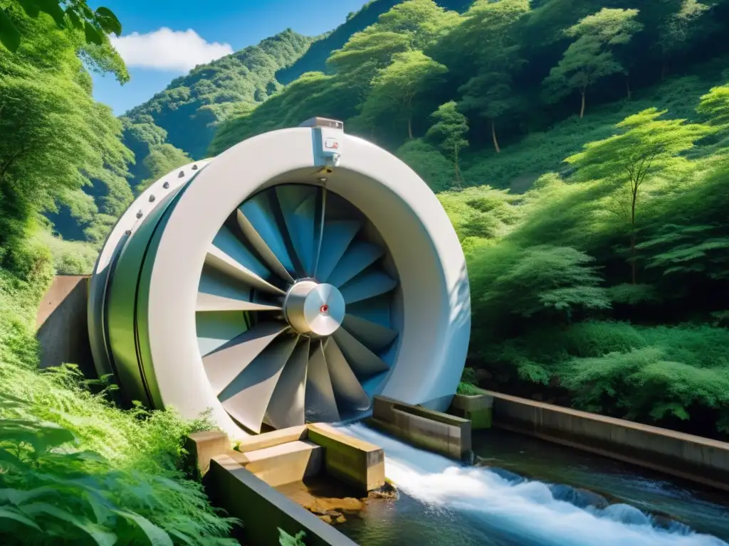 Pequeña turbina hidroeléctrica en armonía con la naturaleza