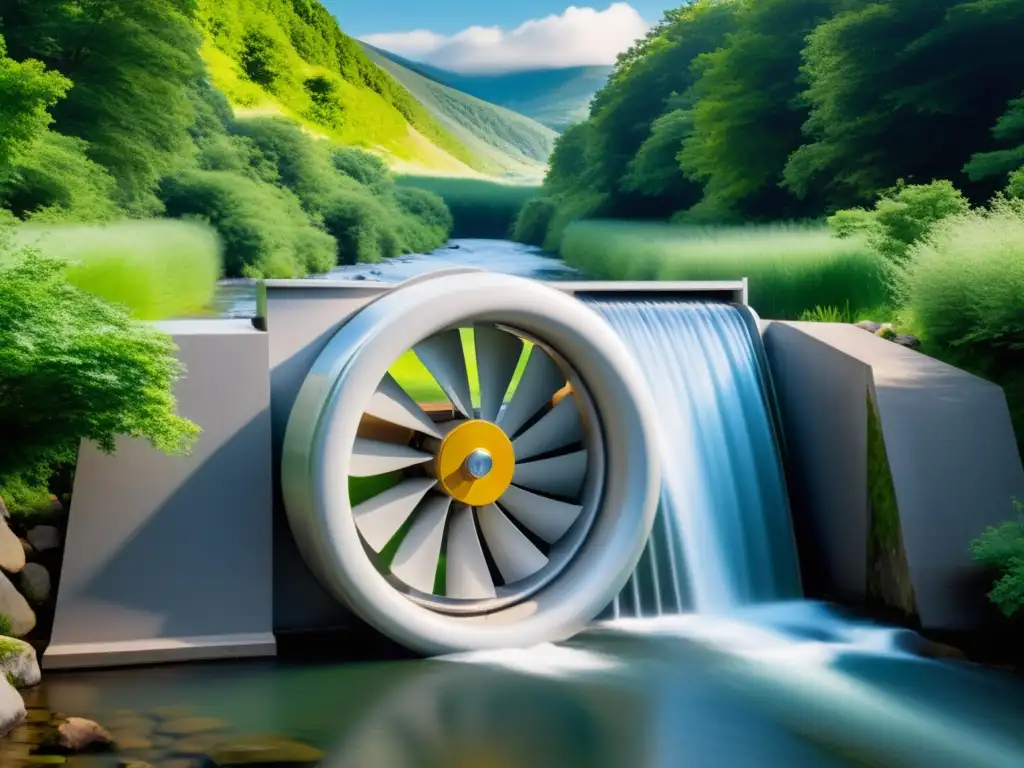 Pequeña turbina hidroeléctrica en armonía con la naturaleza