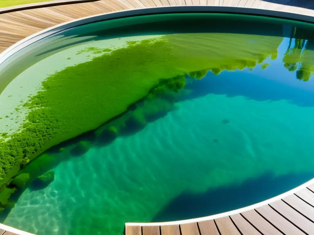 Una piscina con algas verdes vibrantes creando hermosos patrones bajo el agua