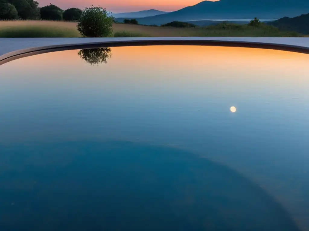 Una piscina iluminada por la luna, reflejando su resplandor en el agua