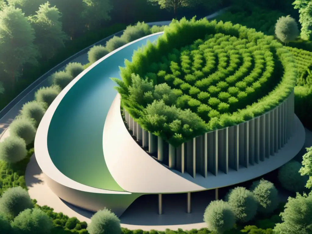 Planta de bioenergía futurista en armonía con la naturaleza, reduciendo huella de carbono