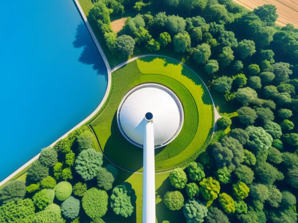 Una planta de bioenergía moderna integrada en un paisaje natural exuberante, transmitiendo innovación y sostenibilidad