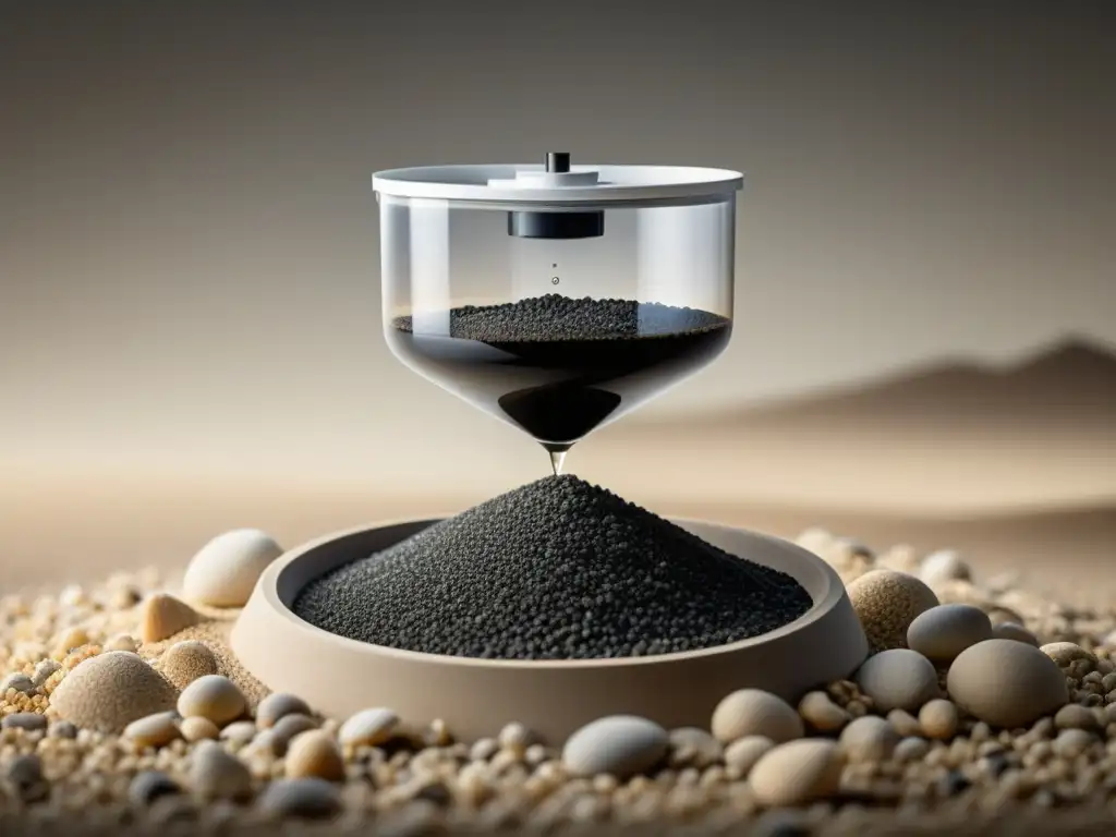 Purificación del agua con filtro casero de arena y carbón Proceso de purificación de agua bajo costo con filtro de arena, grava y carbón en recipiente transparente