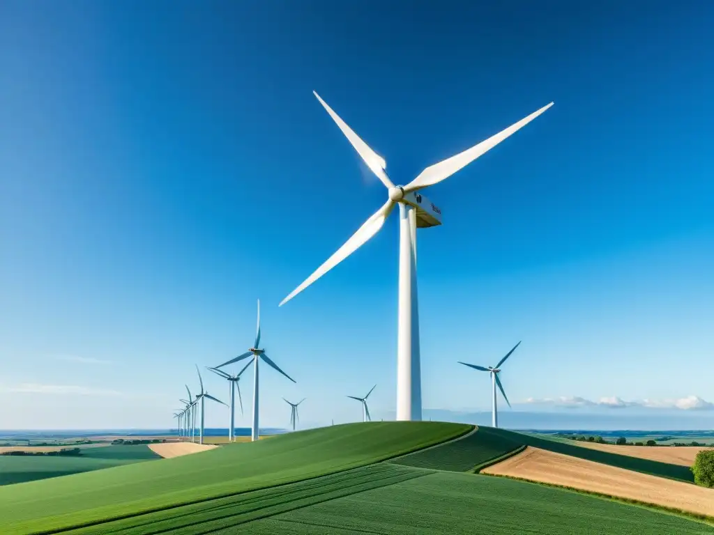 Formación profesional energía eólica sostenible: Imagen de una moderna turbina eólica en un paisaje prístino, generando armonía con la naturaleza