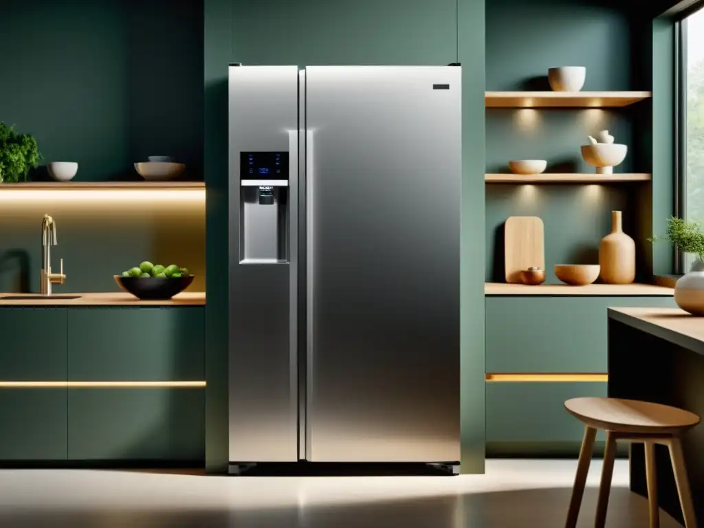 Refrigerador de absorción sostenible en cocina moderna con diseño ecológico y eficiencia energética