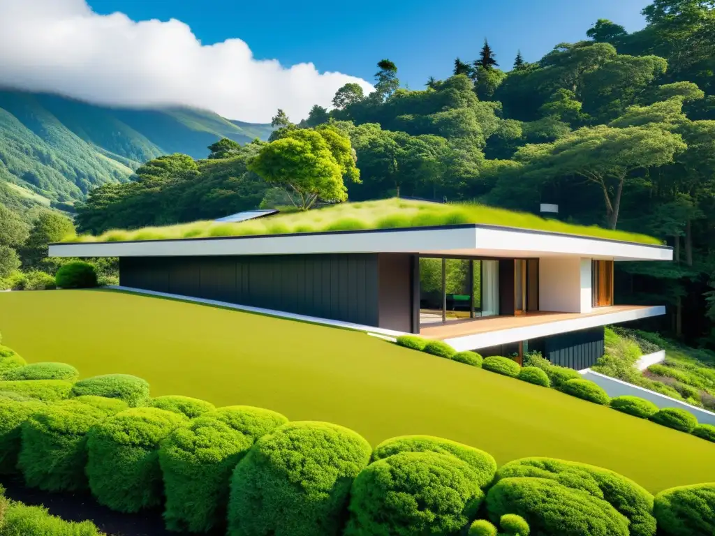 Residencia moderna con techo verde, integrando naturaleza y arquitectura