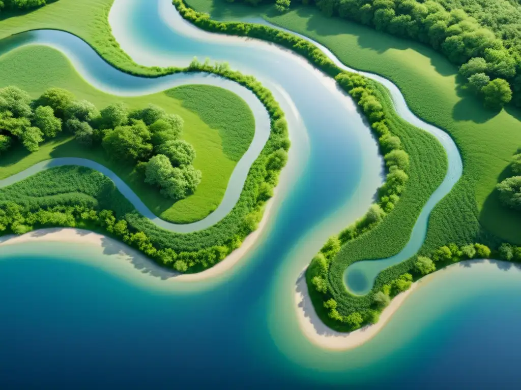 Un río sereno fluye entre paisaje exuberante, bajo cielo azul