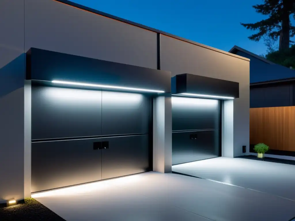 Sistema de almacenamiento de energía residencial con diseño moderno y sofisticado, iluminado con suave luz LED