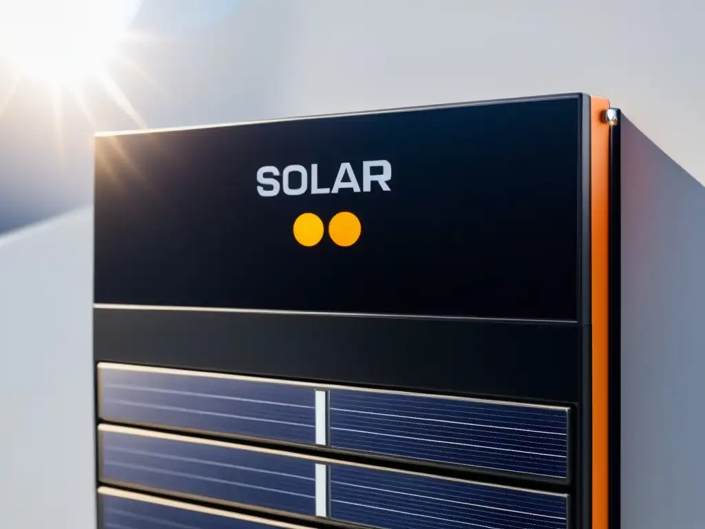 Un sistema de baterías solares de iones de litio de alta tecnología, ordenado y eficiente, emitiendo una vibra futurista y avanzada