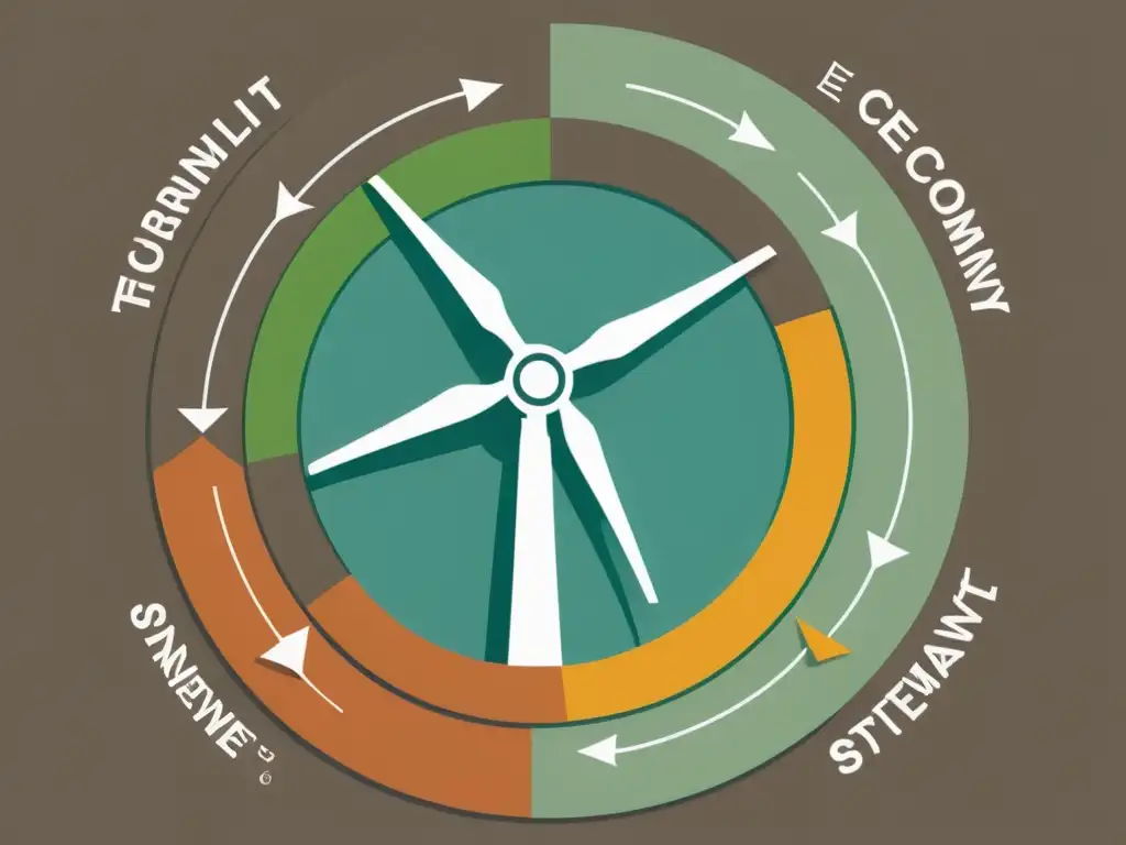 Un sistema circular rodea una turbina eólica moderna, evocando beneficios de la economía circular