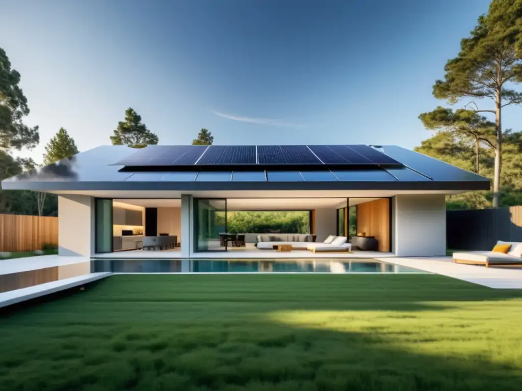 Sistema de calefacción solar ecológica integrado en arquitectura moderna, capturando la energía del sol con elegancia y sostenibilidad