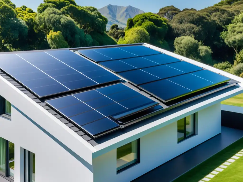 Sistema de calefacción solar ecológica integrado en casa contemporánea, capturando la esencia de la energía sostenible y el estilo moderno