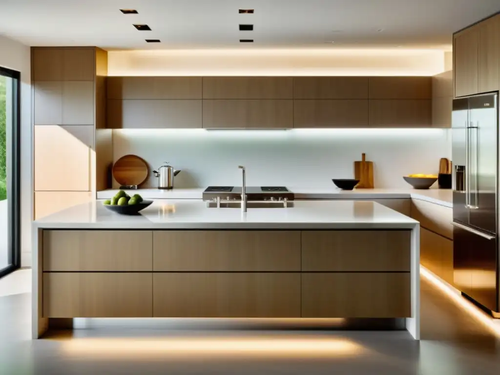 Sistema de iluminación eficiente para cocinas sostenibles: cálida luz LED resalta el diseño moderno y sostenible de la cocina