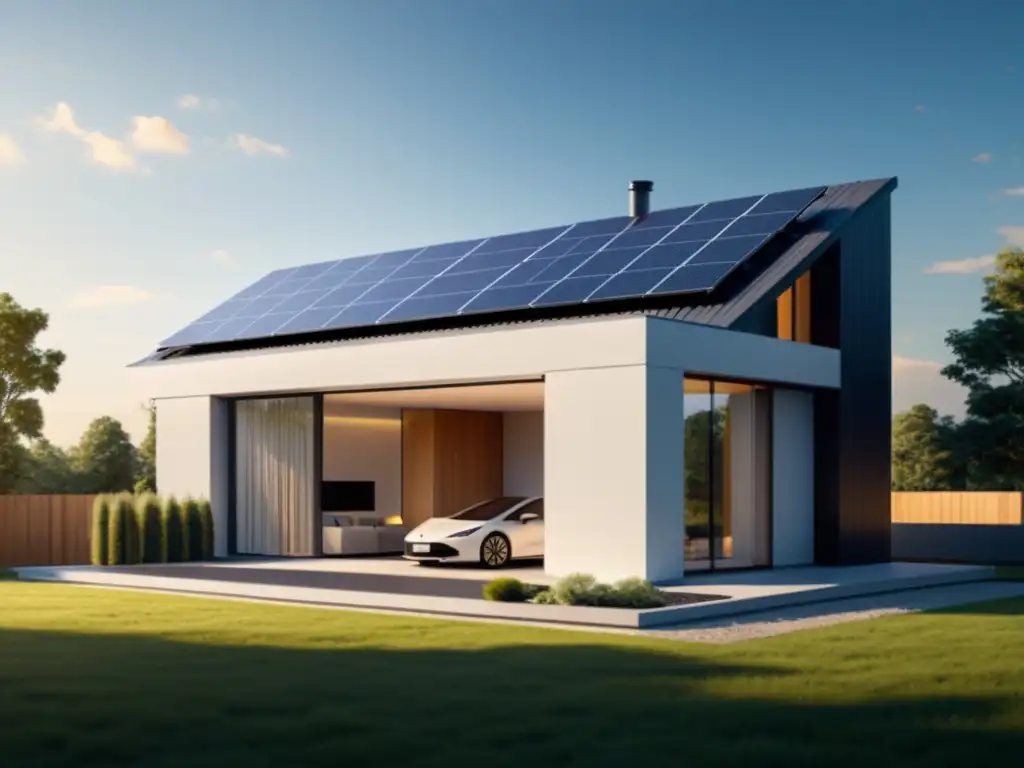 Sistema híbrido de almacenamiento de energía integrado en moderna casa con paneles solares, eficiente y sostenible