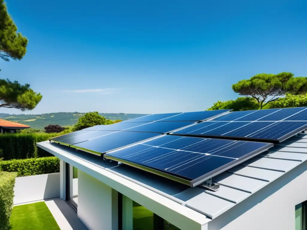 Un sistema de paneles solares moderno y eficiente instalado en el techo de una casa contemporánea