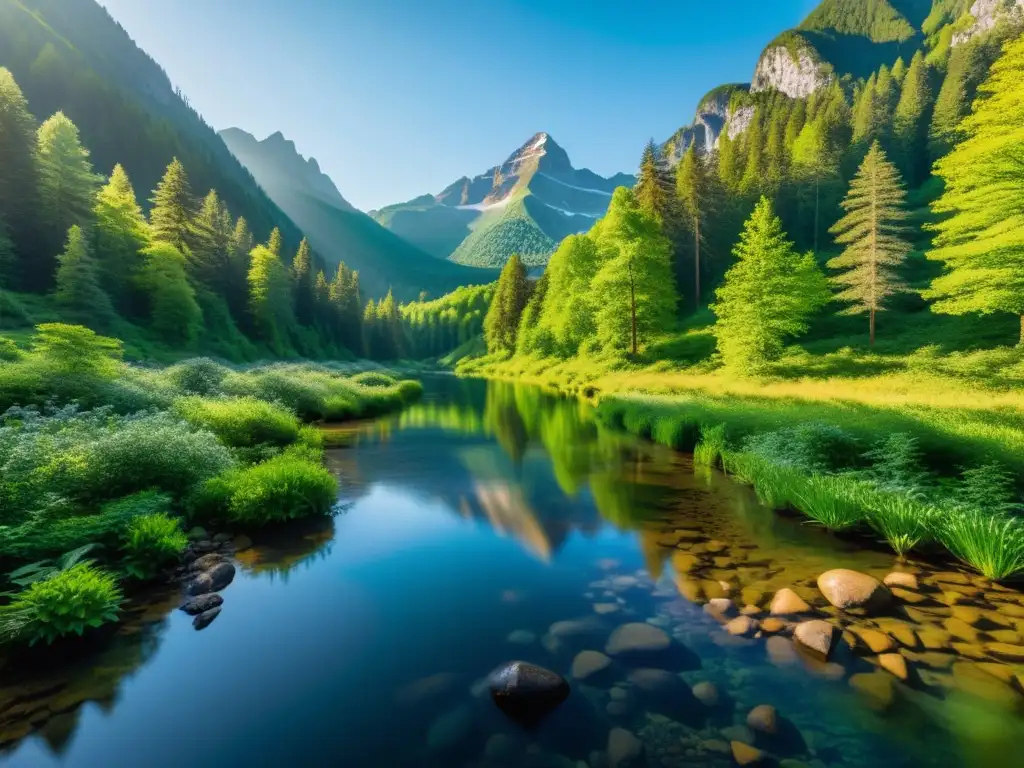 Sistemas avanzados de gestión de aguas subterráneas: un bosque sereno y un arroyo cristalino reflejan la belleza natural y la tranquilidad