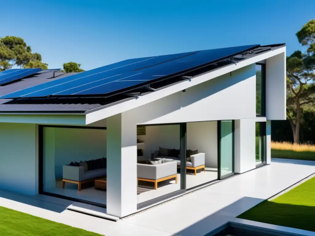 Sistemas de calefacción solar ecológica integrados en arquitectura contemporánea, capturando la luz con precisión y armonía