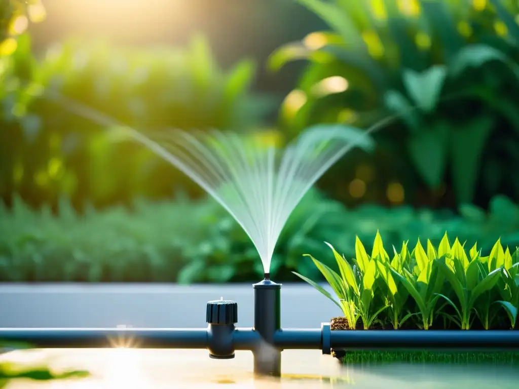 Sistemas de riego inteligente para jardín en perfecta armonía con la naturaleza, bajo la cálida luz del sol