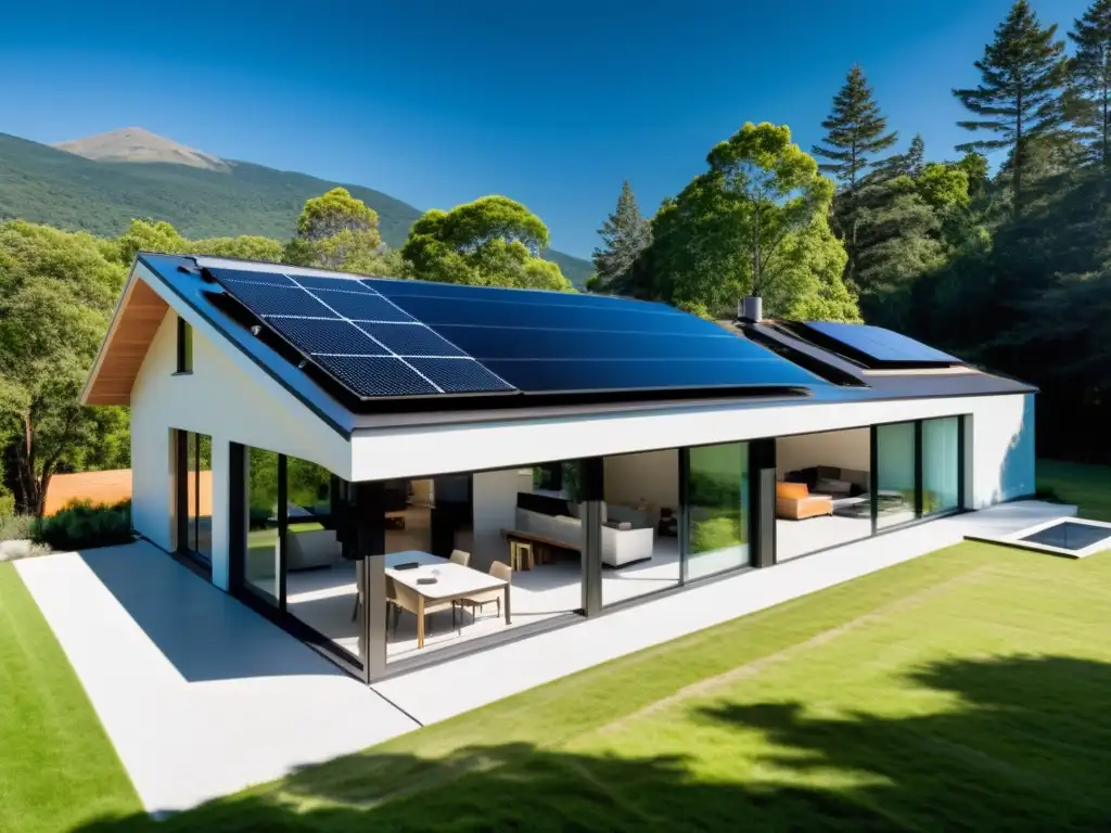 Calefacción solar pasiva para el hogar: Integración elegante y eficiente de paneles solares en una casa moderna y sostenible