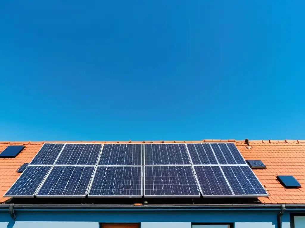 Un techo residencial bañado por la luz del sol con paneles solares que capturan la energía